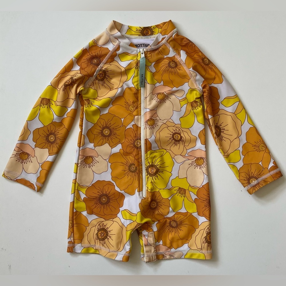 Mott50 Unisex Long-Sleeved Sunset Floral Swimsuit in White and Yellow - 12-24M
